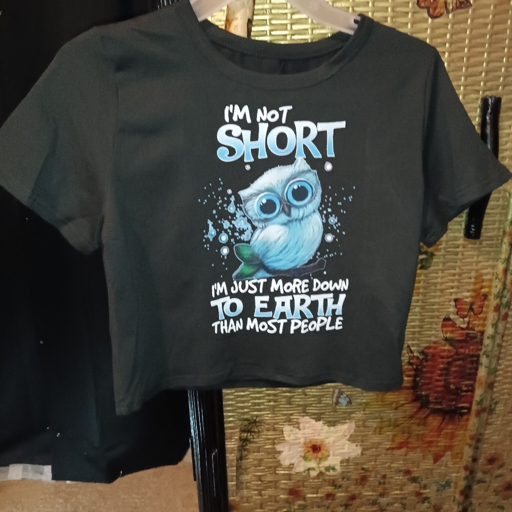I'm Not Short Graphic Crop Top NWOT